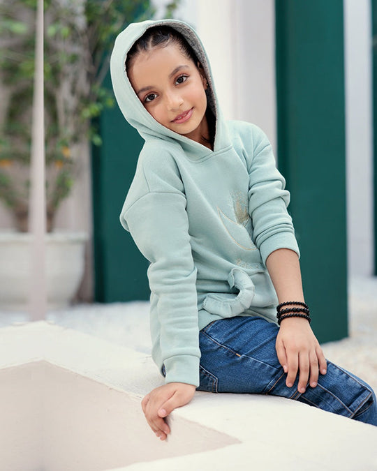 Eminent Girls Full Sleeves Hoodie Jacket - Sea Green, Girls Hoodies & Sweat Shirts, Eminent, Chase Value