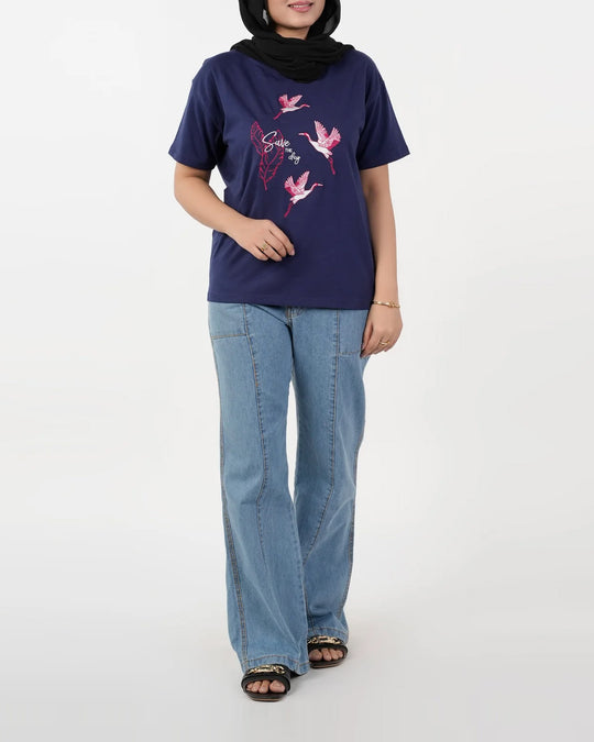 Eminent Women Printed Half Sleeves T-Shirt - Medival Blue