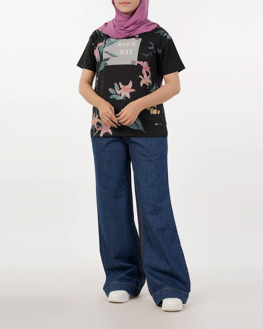 Women's Half Sleeves Printed T-Shirt - Black
