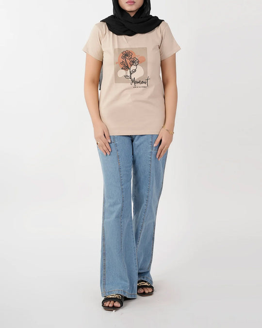 Eminent Women's Half Sleeves T-Shirt - Beige