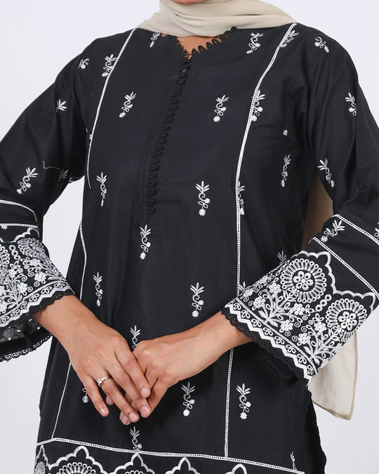 Women’s Stitched 2-Piece Cotton Suit – Black & White, Women Shalwar Suits, Eminent, Chase Value