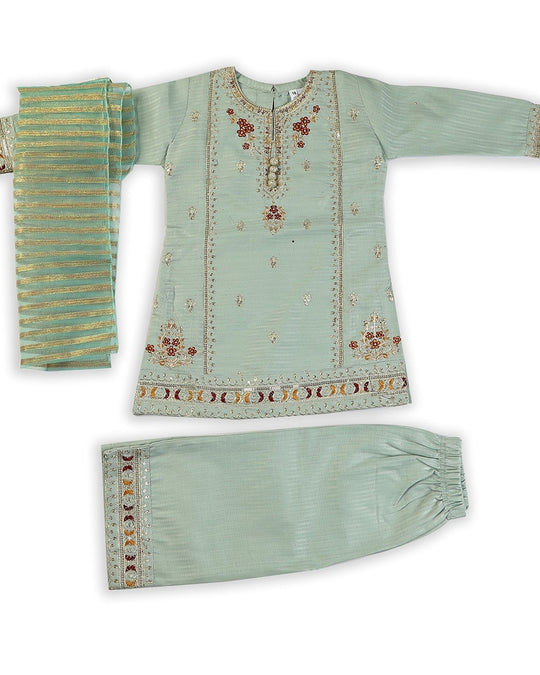 Eminent Girls Embroidered 3Pcs Shalwar Suit - Sea Green, Girls Shalwar Kameez, Eminent, Chase Value