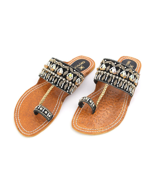 Eminent Women's Leather Kolhapuri Slipper - Black, Women Slippers, Eminent, Chase Value