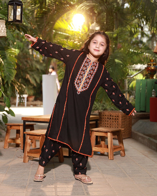 Eminent Girls Embroidered Shalwar Suit - Black, Girls Shalwar Kameez, Eminent, Chase Value