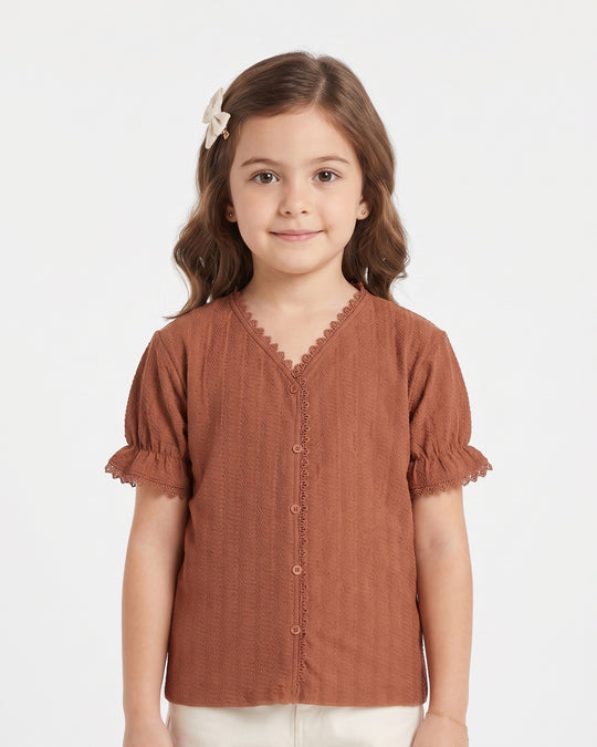 Girl's Solid Textured T-Shirt