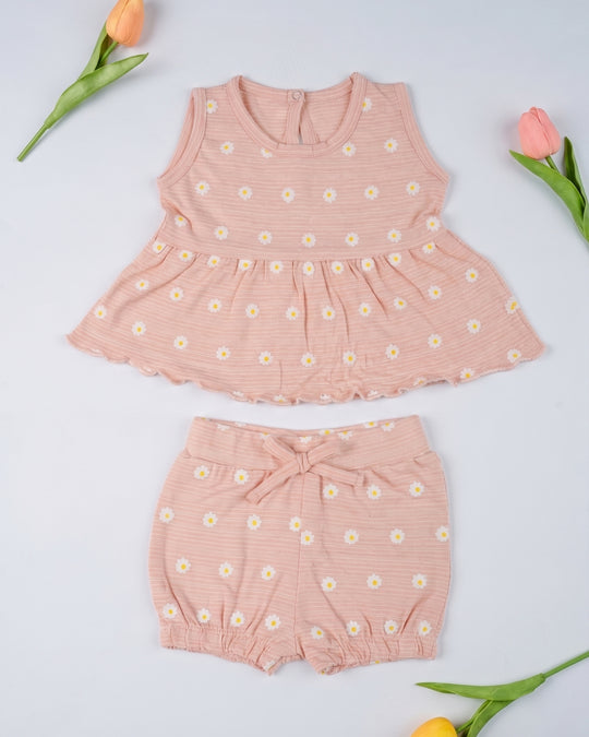 Newborn Girls Printed Pique Co-ord Set