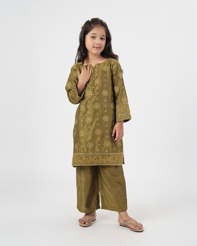 Girls' Essentials Embroidered Dyed 2Pc Suit