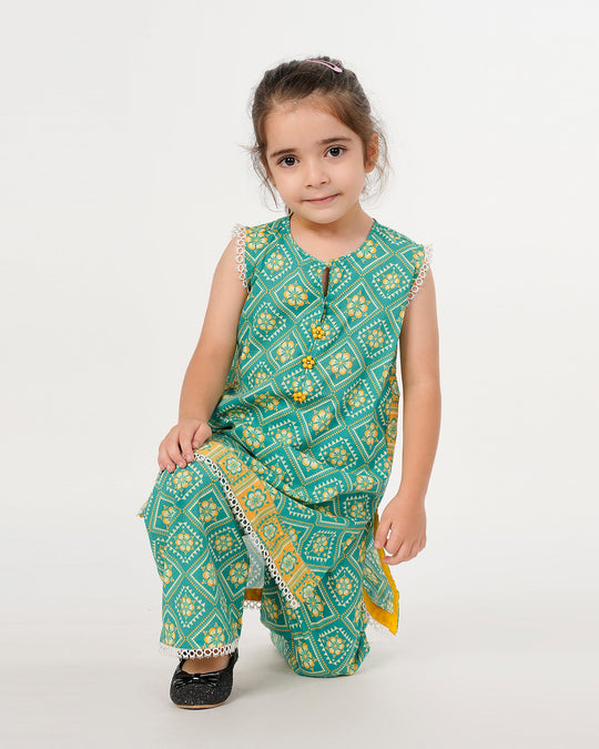 Eminent Girls Printed Shalwar Suit - Green