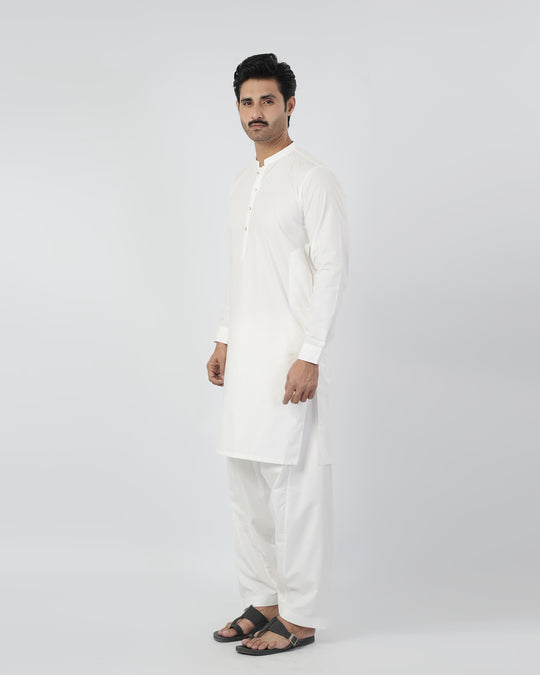 Eminent Men's Plain Shalwar Suit - White