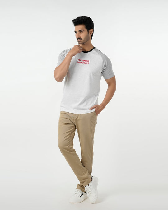 Eminent Men's Round Neck Half Sleeves Printed T-Shirt - Oatmeal, Men's T-Shirts & Polos, Eminent, Chase Value