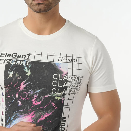 Eminent Men's Round Neck Half Sleeves Printed T-Shirt - Off White, Men's T-Shirts & Polos, Eminent, Chase Value