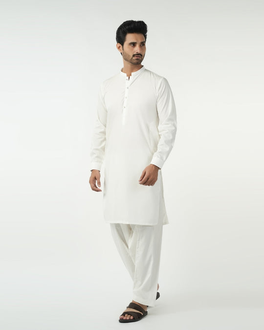 Eminent Men's Trim Fit Plain Shalwar Suit - Off White