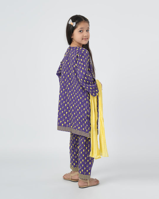 Eminent Girl Puff-Print 03 PCS Shalwar Suit – Stylish Everyday Wear - Purple