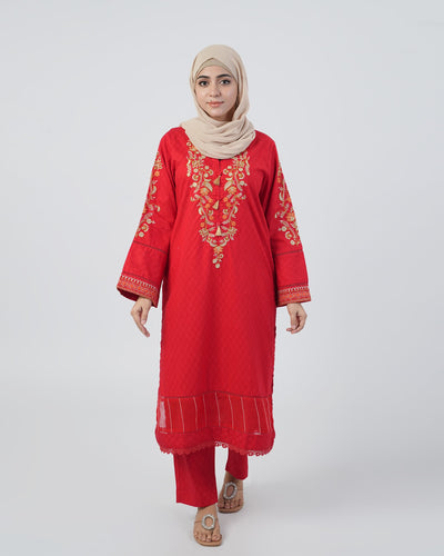 Eminent Women's Embroidered 02 Pcs Shalwar Suits - Red
