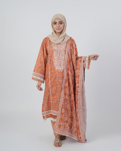 Eminent Women's Embroidered 3PcsStitched Suit - Peach