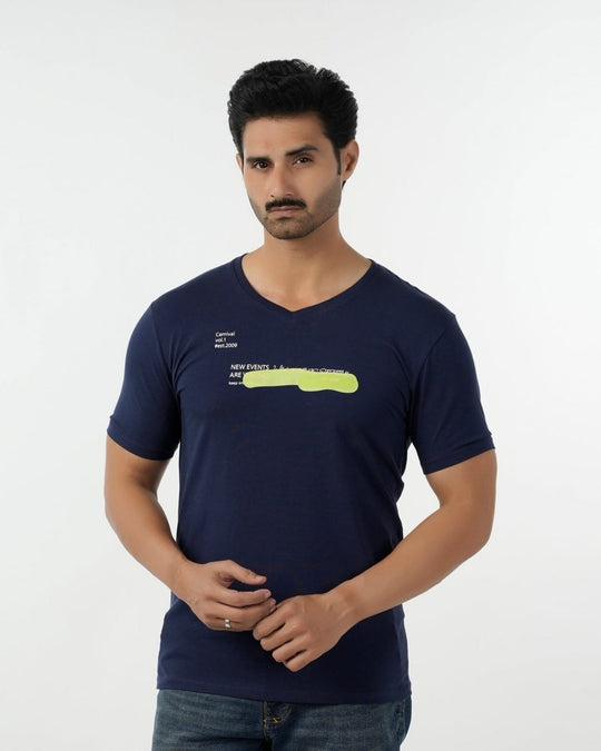 Eminent Men's Round Neck Half Sleeves Printed T-Shirt - Navy Blue, Men's T-Shirts & Polos, Eminent, Chase Value