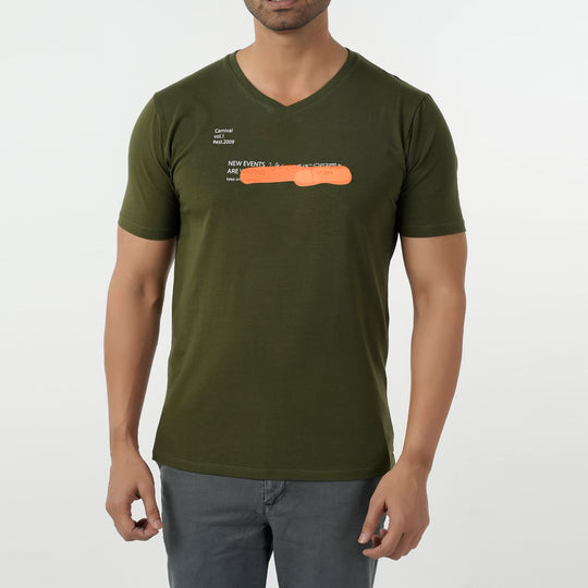 Eminent Men's Round Neck Half Sleeves Printed T-Shirt - Olive Green, Men's T-Shirts & Polos, Eminent, Chase Value