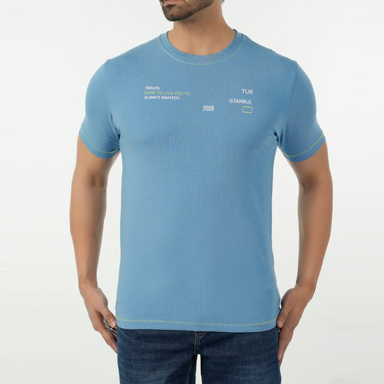 Eminent Men's Round Neck Half Sleeves Printed T-Shirt - Blue, Men's T-Shirts & Polos, Eminent, Chase Value