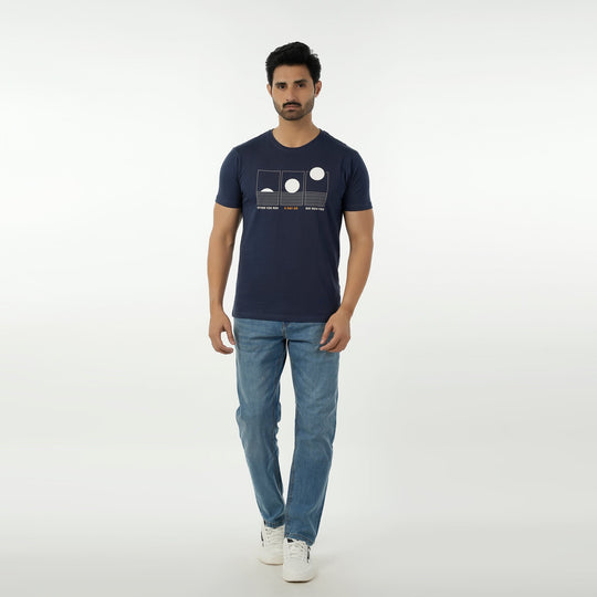 Eminent Men's Round Neck Half Sleeves Printed T-Shirt - Mid Blue, Men's T-Shirts & Polos, Eminent, Chase Value