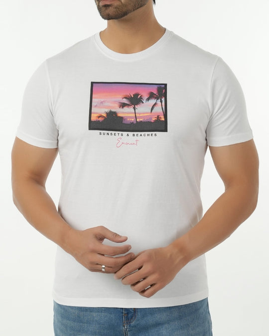 Eminent Men's Round Neck Half Sleeves Printed T-Shirt - White, Men's T-Shirts & Polos, Eminent, Chase Value