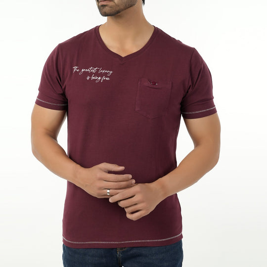 Eminent Men's Round Neck Half Sleeves Printed T-Shirt - Maroon, Men's T-Shirts & Polos, Eminent, Chase Value