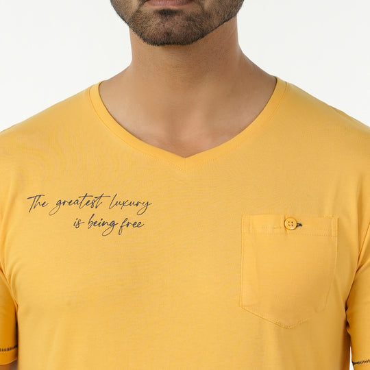 Eminent Men's Round Neck Half Sleeves Printed T-Shirt - Yellow, Men's T-Shirts & Polos, Eminent, Chase Value