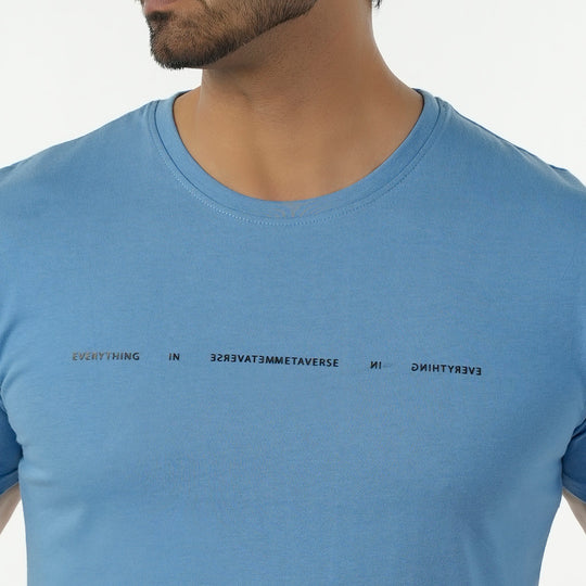Eminent Men's Round Neck Half Sleeves Printed T-Shirt - Powder Blue, Men's T-Shirts & Polos, Eminent, Chase Value
