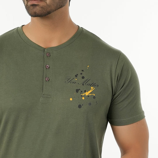Eminent Men's Round Neck Half Sleeves Printed T-Shirt - Olive Green, Men's T-Shirts & Polos, Eminent, Chase Value