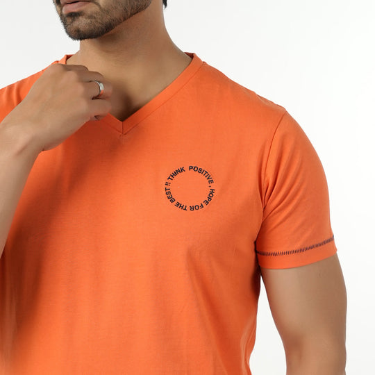 Eminent Men's Round Neck Half Sleeves Printed T-Shirt - Dark Orange, Men's T-Shirts & Polos, Eminent, Chase Value