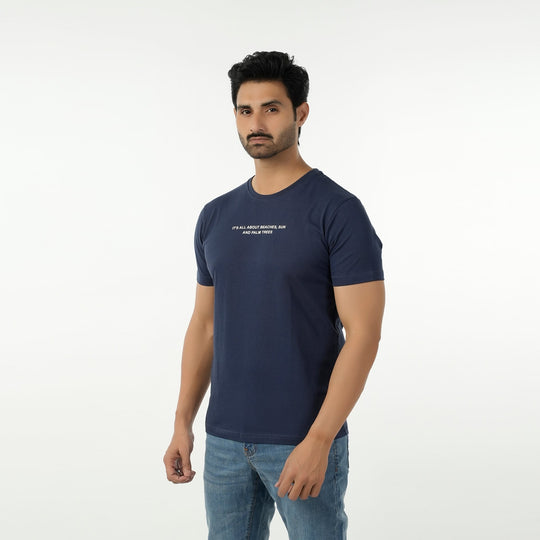 Eminent Men's Round Neck Half Sleeves Printed T-Shirt - Mid Blue, Men's T-Shirts & Polos, Eminent, Chase Value