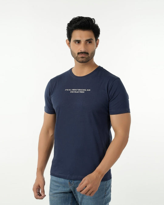 Eminent Men's Round Neck Half Sleeves Printed T-Shirt - Mid Blue, Men's T-Shirts & Polos, Eminent, Chase Value