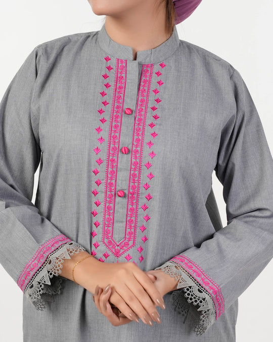 Eminent Women's Embroidered 2Pcs Stitched Suit - Grey