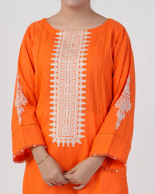 Eminent Women's Embroidered Kurti - Orange