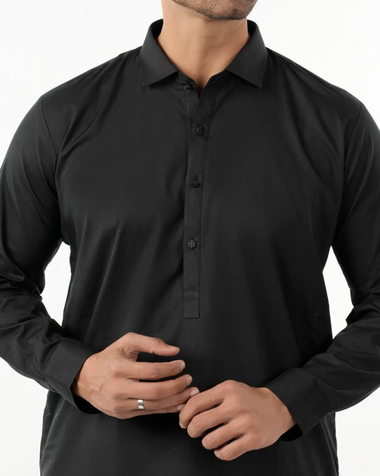 Eminent Men's Trim Fit Shalwar Suit Plain - Black
