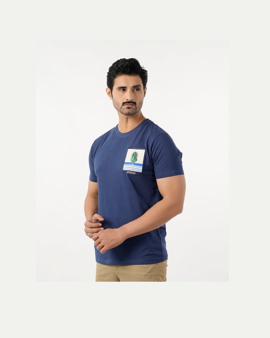 Eminent Men's Round Neck Half Sleeves Printed T-Shirt - Navy Blue
