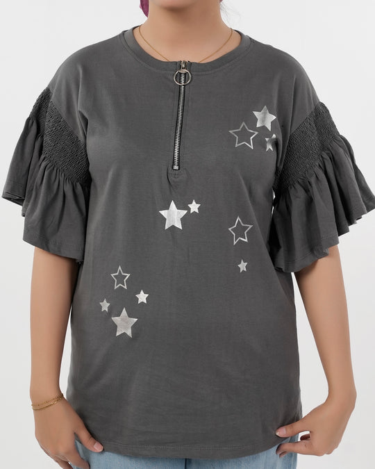 Eminent Women's Half Sleeves Printed T-Shirt - Steel Grey