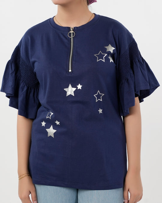 Eminent Women's Half Sleeves Printed T-Shirt - Navy Blue