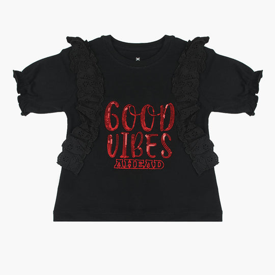 Eminent Girls Half Sleeves T-Shirt - Black, Girls T-Shirts, Eminent, Chase Value