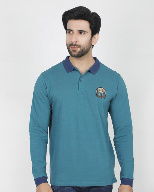 Eminent Men's Full Sleeves Polo T-Shirt - Teal Blue, Men's T-Shirts & Polos, Eminent, Chase Value