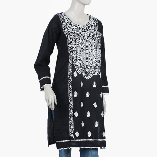 Women's Embroidered Stitched Kurti - Black, Women Ready Kurtis, Eminent, Chase Value