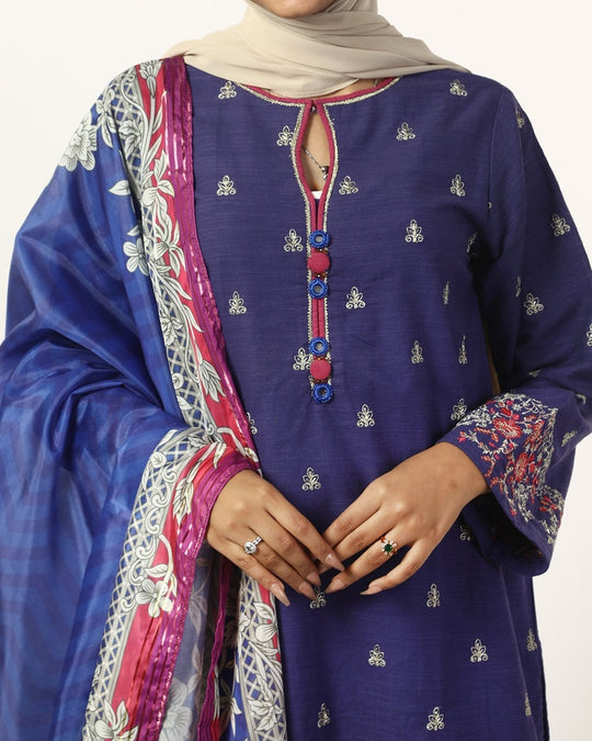 Eminent Women's Dyed Slub 3Pcs Suit - Blue, Women Shalwar Suits, Eminent, Chase Value