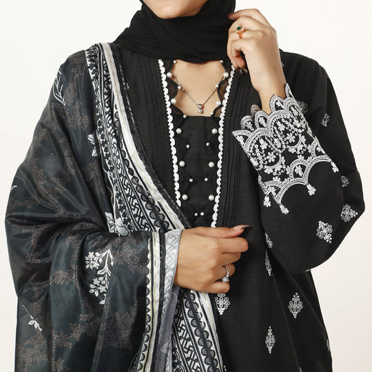 Eminent Women'S Dyed Slub 3Pcs Suit - Black, Women Shalwar Suits, Eminent, Chase Value