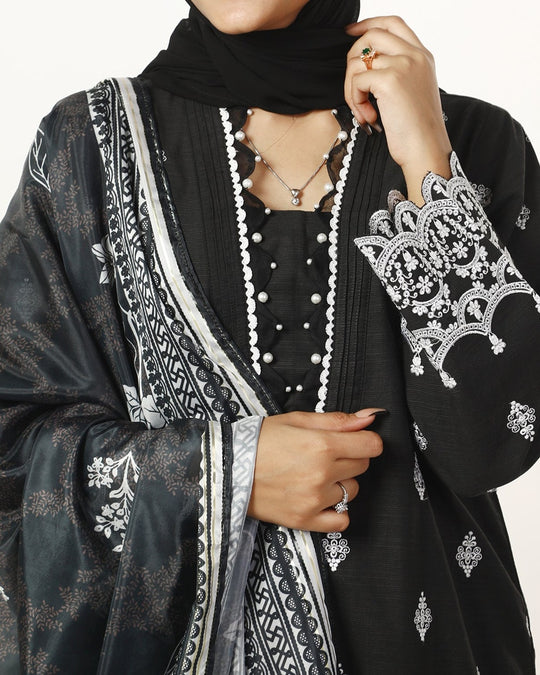 Eminent Women'S Dyed Slub 3Pcs Suit - Black, Women Shalwar Suits, Eminent, Chase Value