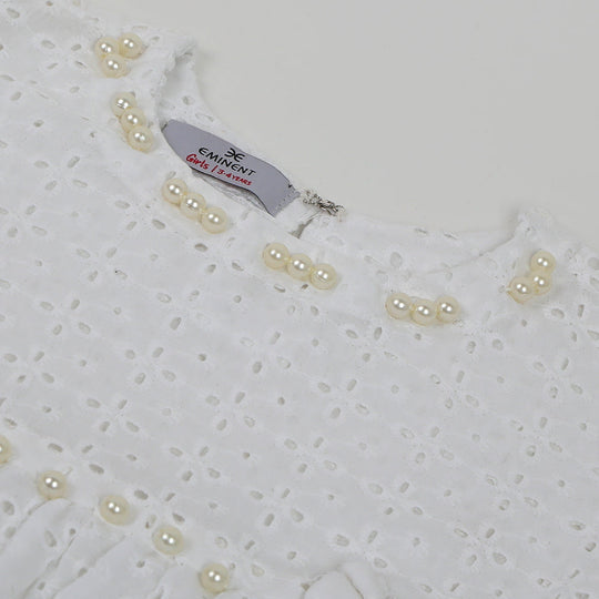 Eminent Girls Woven Stitched Frock - White, Girls Frocks, Eminent, Chase Value