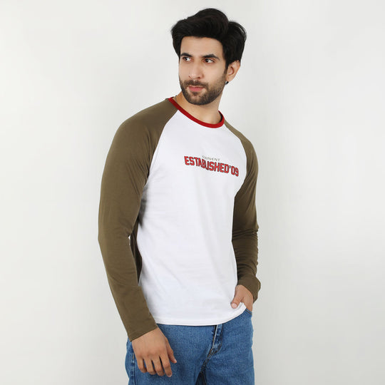 Eminent Men's Round Neck Full Sleeves T-Shirt - Olive & White, Men's T-Shirts & Polos, Eminent, Chase Value