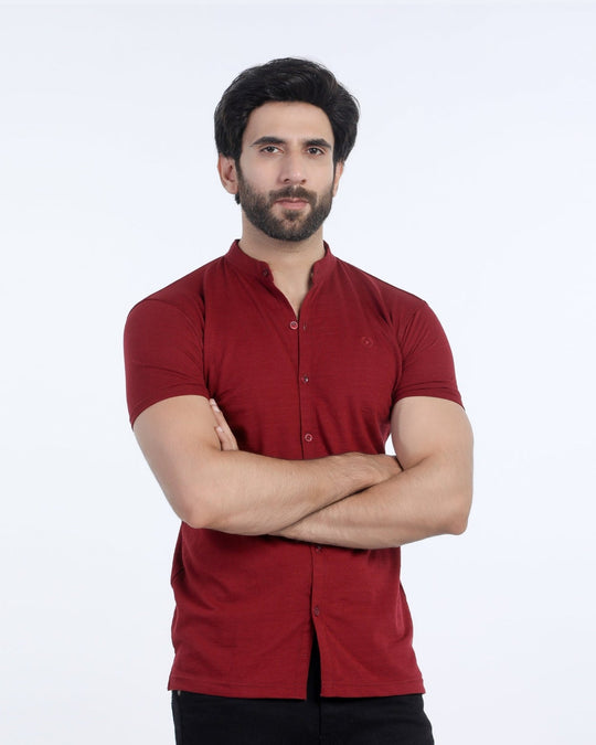 Eminent Men's Half Sleeves Sherwani Collar Front Open T-Shirt - Maroon, Men's T-Shirts & Polos, Eminent, Chase Value