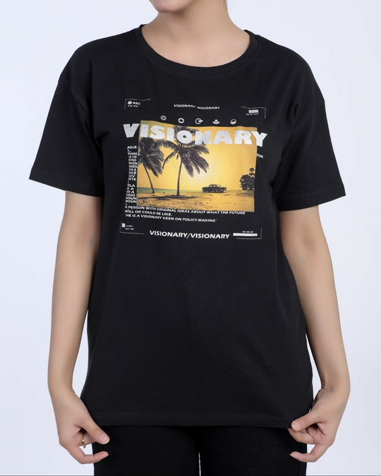Eminent Women's Half Sleeves Printed T-Shirt - Black, Women T-Shirts & Tops, Eminent, Chase Value