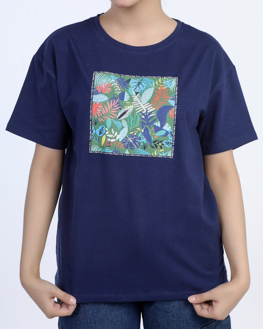 Eminent Women's Half Sleeves Printed T-Shirt - Medival Blue, Women T-Shirts & Tops, Eminent, Chase Value