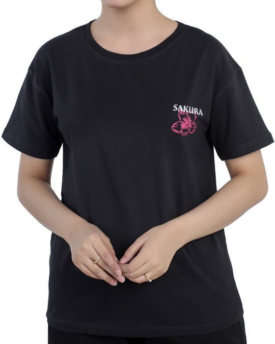Eminent Women's Half Sleeves Printed T-Shirt - Black, Women T-Shirts & Tops, Eminent, Chase Value