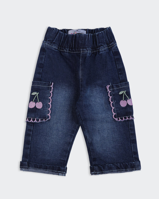Newborn Girls Embroidered Denim Pants